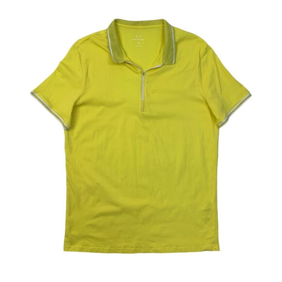 Armani Exchange Polo Shirt Mens XL Extra Large SLIM Fit Lemon 1/4 Zip AX Logo - Picture 1 of 13